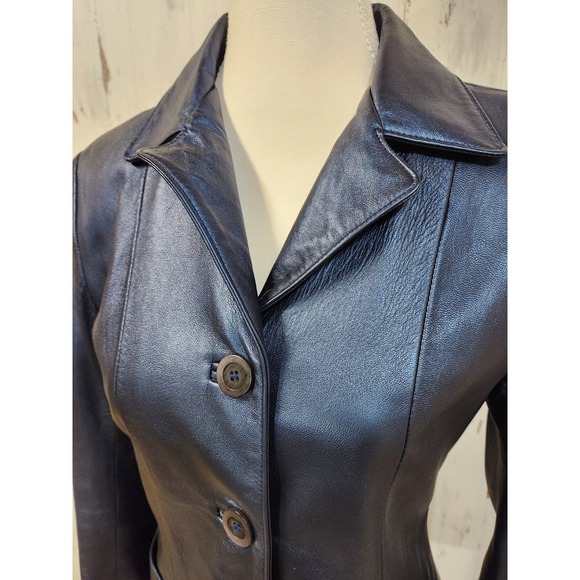 Neto Jackets & Blazers - Vtg Leather Blazer Womens 2 XS Metalic Blue Neto Canada Excellent Condition